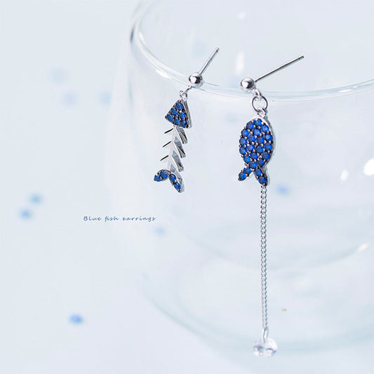 Whitebait Asymmetric Fishbone Chain Personality Fashion Earrings