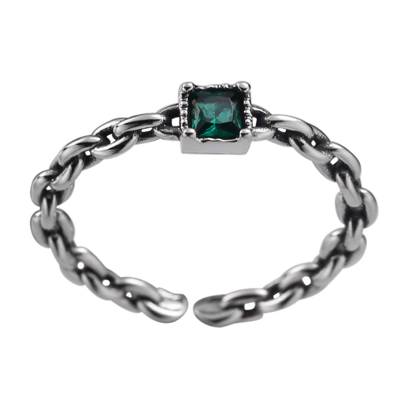 Sier Emerald Zircon Chain Female Design Fashion Rings