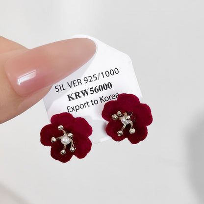 Women's Needle Elegant Flower Design High-grade Wine Earrings