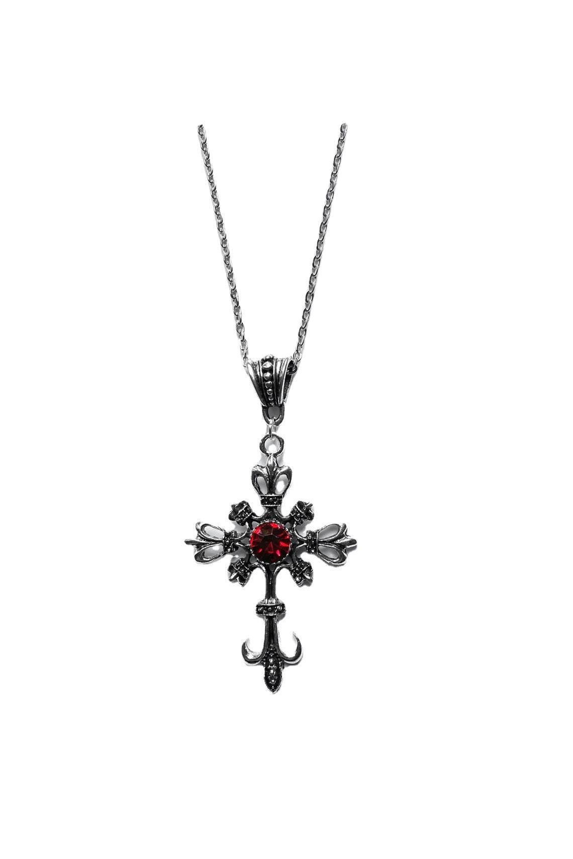 Vintage Ruby Cross Gothic Dark Stylish Necklaces