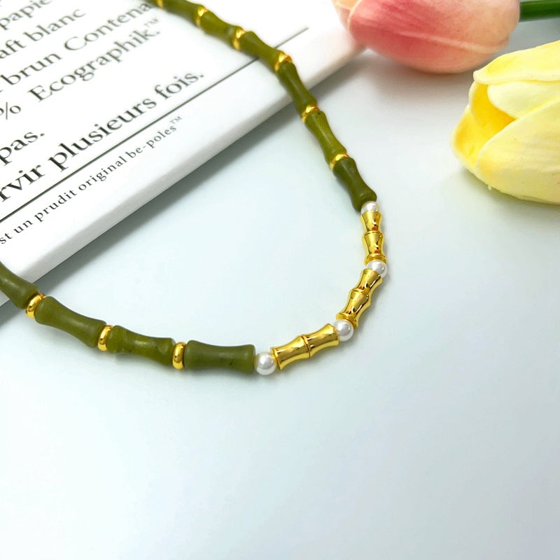 Chinese Style Design Fresh Olive Green Jade Festival Beaded Necklaces