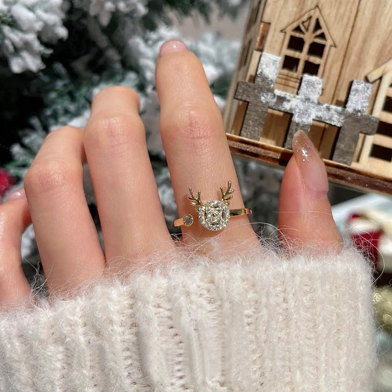 Rotating Deer Niche Design Trendy Personalized Antlers Elk Rings