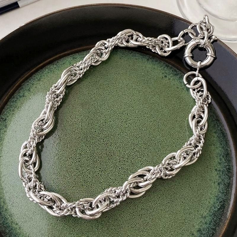 Women's Sier Exaggerated Niche Retro High-grade Metal Thick Chain Necklaces