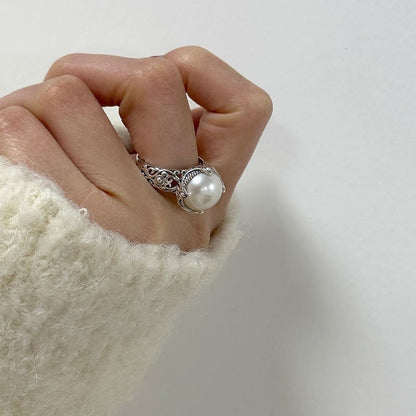 Vintage Thai Sier Big Pearl Queen Female Rings