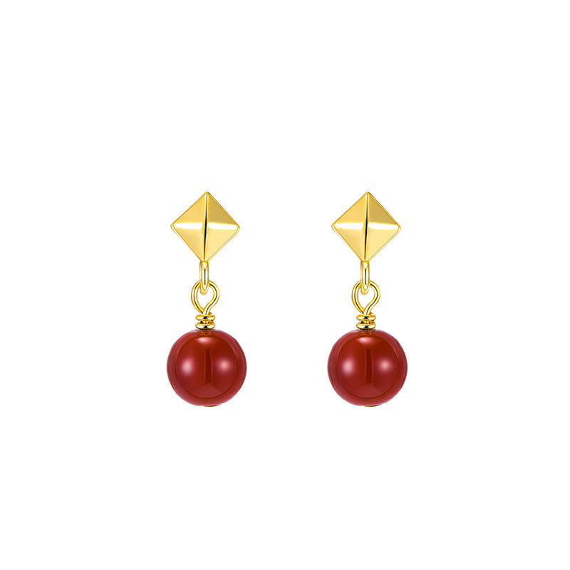 Women's Agate Bean Retro Simple Square Small Earrings