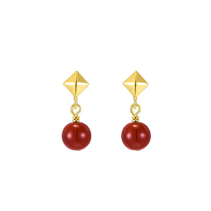 Women's Agate Bean Retro Simple Square Small Earrings