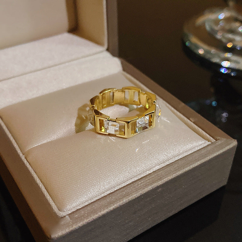 Pearl Zircon With Diamond Open Adjustable Rings