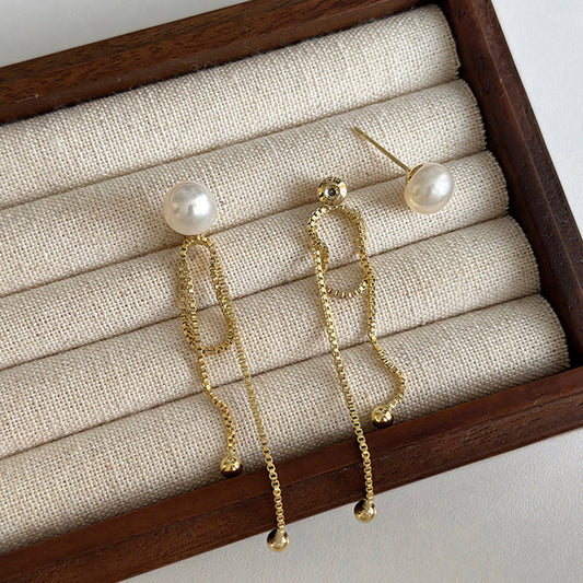 Women's For Pearl Long Tassel Ear Design Earrings