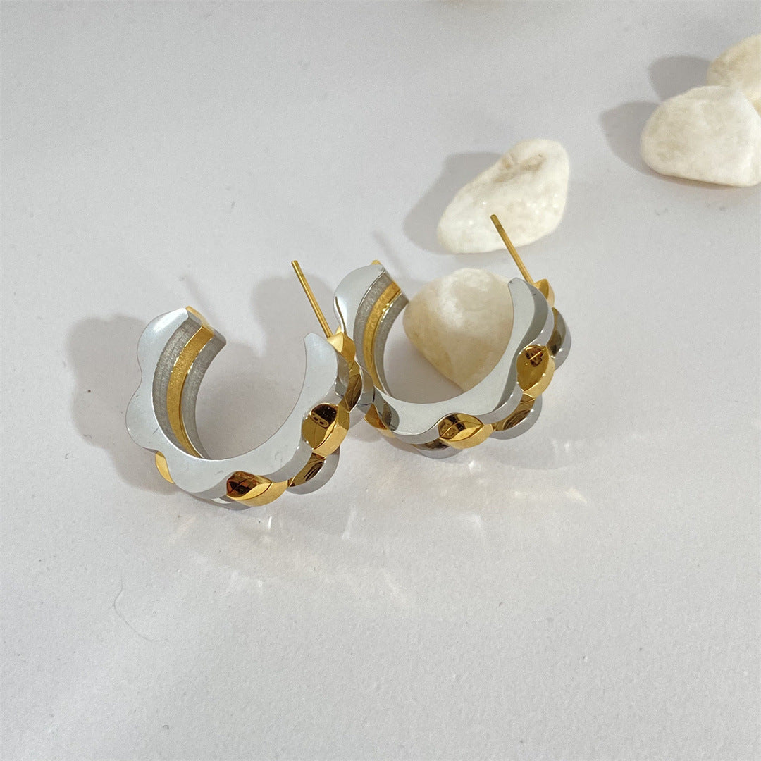 Style Crawler Stitching Two-color Watch Chain Titanium Steel Vacuum Earrings