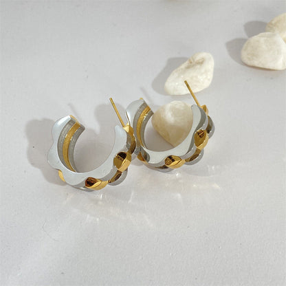 Style Crawler Stitching Two-color Watch Chain Titanium Steel Vacuum Earrings