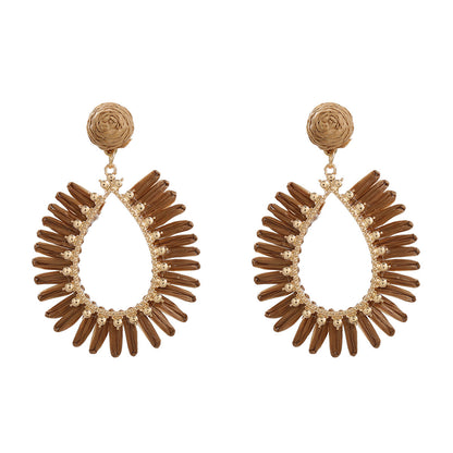Summer Raffia Female Drop-shaped Bohemian Style Earrings