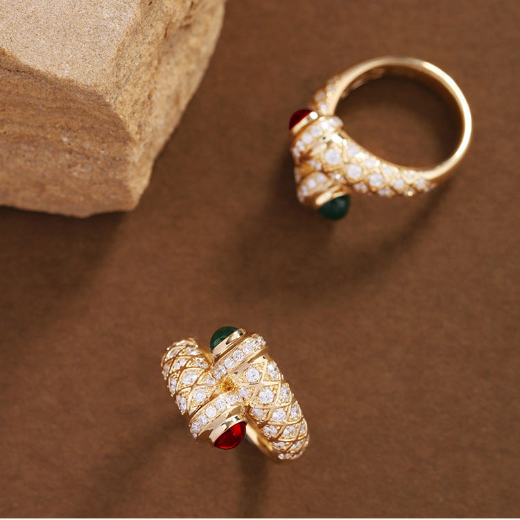 Glass French Retro Gold-plated Full Diamond Rings