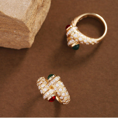 Glass French Retro Gold-plated Full Diamond Rings