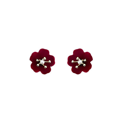 Women's Needle Elegant Flower Design High-grade Wine Earrings