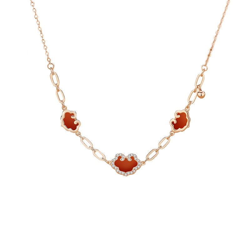 Women's Sterling Sier Red Agate Clavicle Chain Necklaces