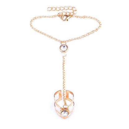 Simple Rhinestone Geometric Hollow Arrow Chain Rings