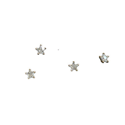 Korean Style Small Zircon Mini Pentagram Gold Earrings