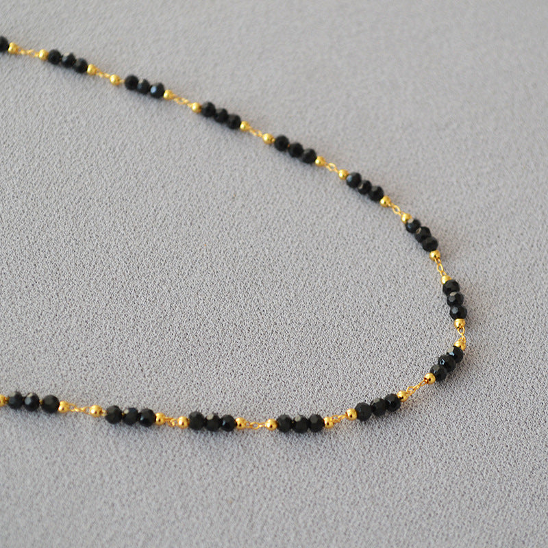 Black Pointed Crystal Interval Handmade Beaded Necklaces