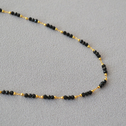 Black Pointed Crystal Interval Handmade Beaded Necklaces