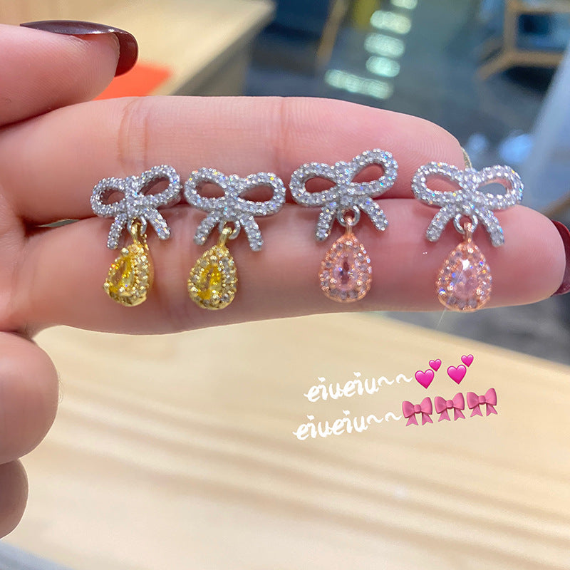 Women's Bowknot Diamond Ornament Light Luxury Cold Earrings