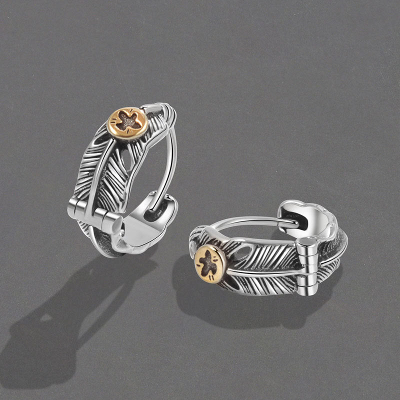 Thai Sier Unisex Style Street Feather Ear Rings