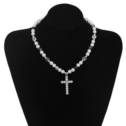 Niche Reflective Beads Stitching Cross Clavicle Necklaces