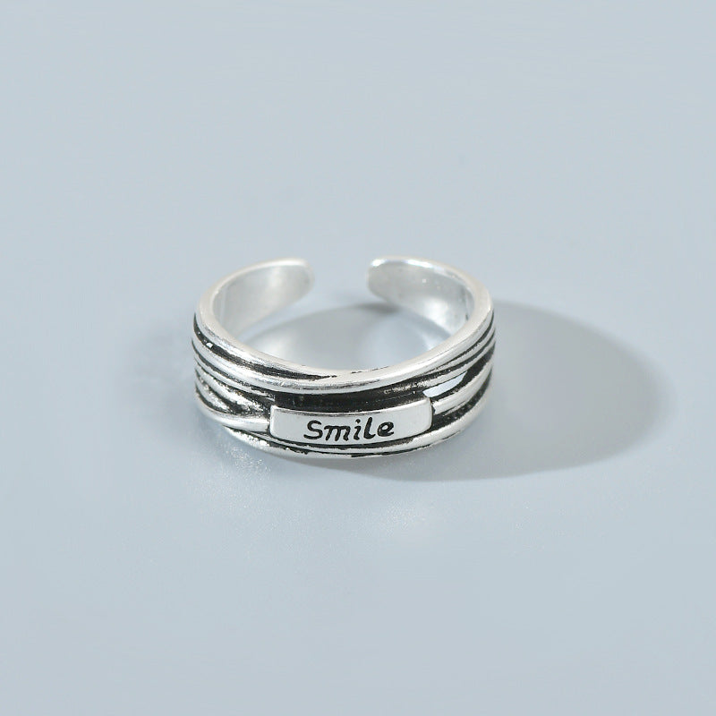 Women's Sier Smiling Face Temperament Retro Punk Simple Rings