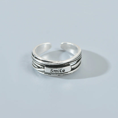 Women's Sier Smiling Face Temperament Retro Punk Simple Rings