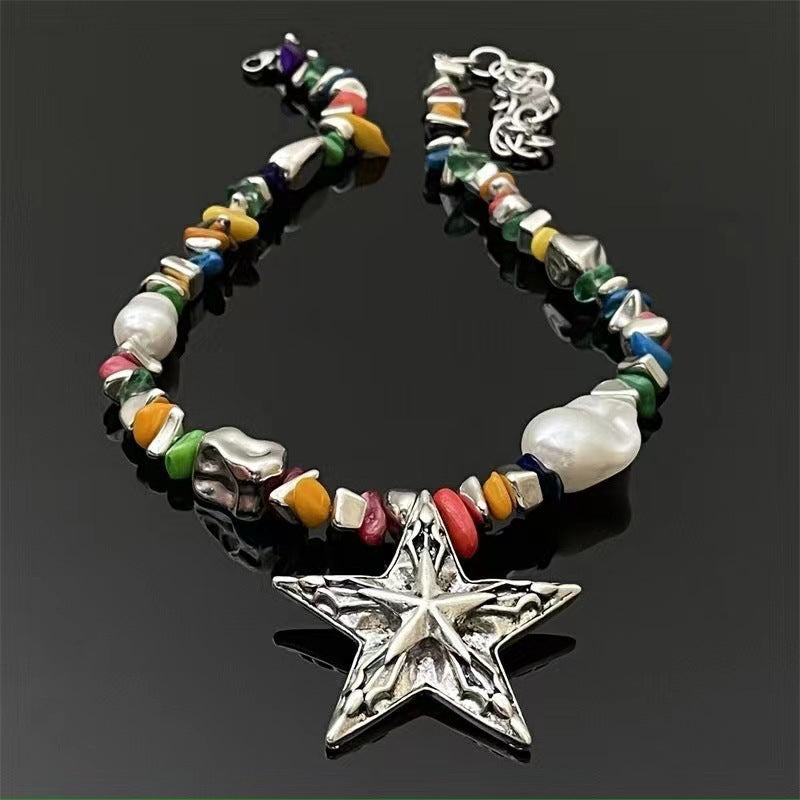 Colorful Gravel Pendant Clavicle Chain Female Niche Necklaces