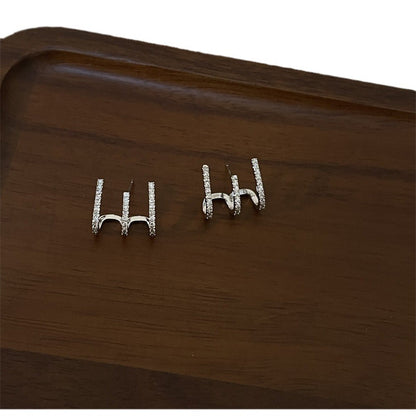 And Compact Three-row Drill Cold Style Personalized Earrings