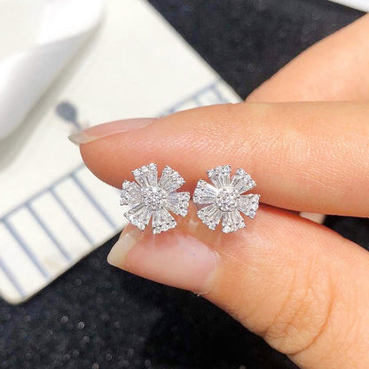 Shi Korean Style Copper Zircon Snowflake Sleeping Earrings