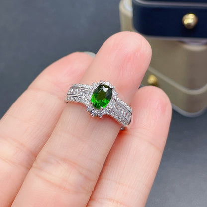 Women's Imitation Natural Diopside Female Square Diamond Emerald Rings