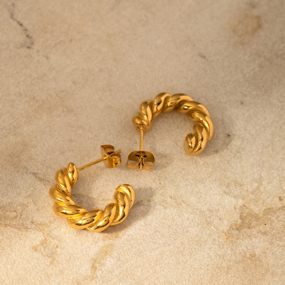 Women's Twist Spiral Gold Plated Stainless Steel Earrings