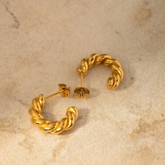 Women's Twist Spiral Gold Plated Stainless Steel Earrings