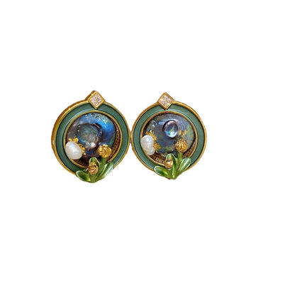Women's Retro Enamel Antique French Oil Painting Earrings