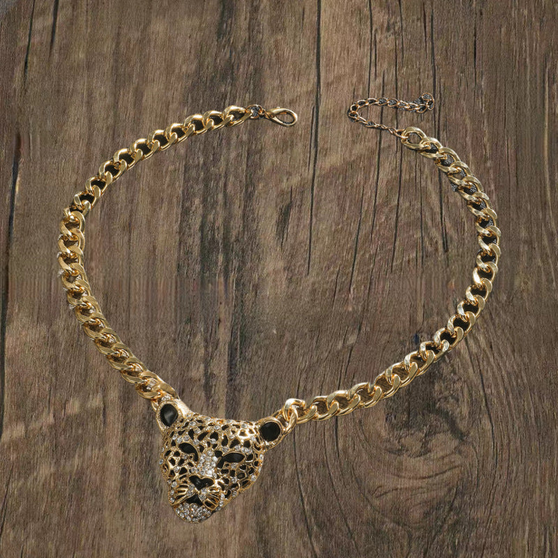 Women's & Men's Fashion Punk Diamond Gold Leopard Head Necklaces