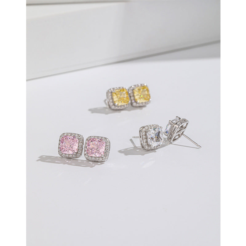 Women's Carbon Diamond Square For Niche Temperament Ice Earrings