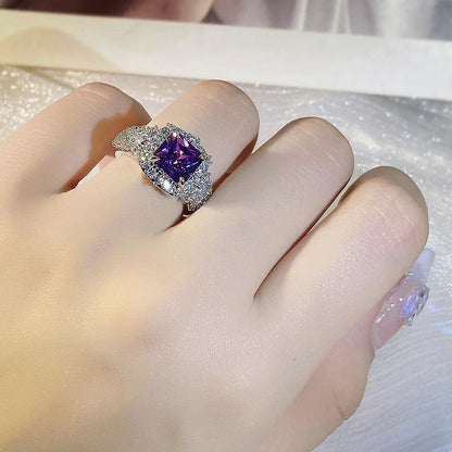 Women's High-grade Super Shiny Luxurious Inlaid Purple Bright Rings