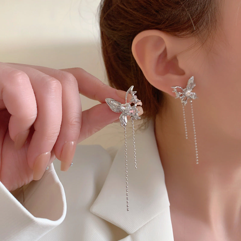 Sier Needle Sweet Cool Irregular Tassel Dignified Hollow Rings