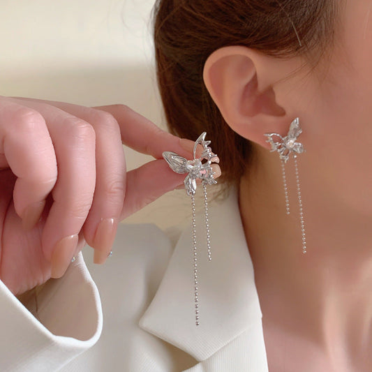 Sier Needle Sweet Cool Irregular Tassel Dignified Hollow Rings