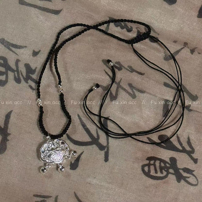 Style Safety Lock Hand-woven Lucky Pendant Bell Tassel Longevity Necklaces