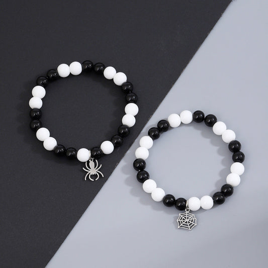 Women's & Men's Black And White Bright Beads Beaded Bracelets