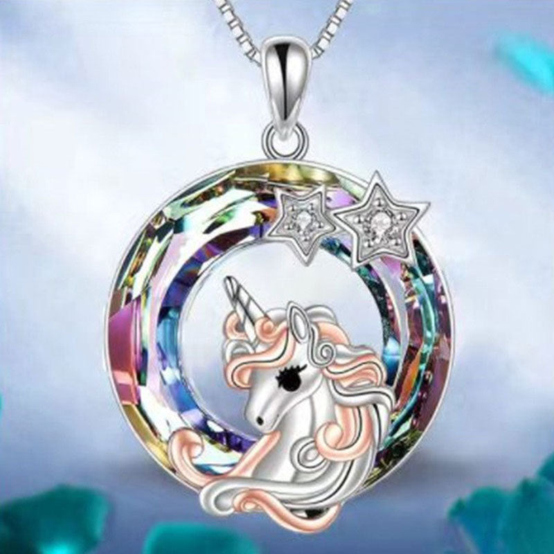 Brocade Colorful Kirin Crystal Pendant Lucky Necklaces