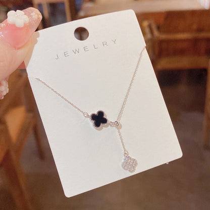 Fashionable Simple Rhinestone Four-leaf Flower Drawable Necklaces