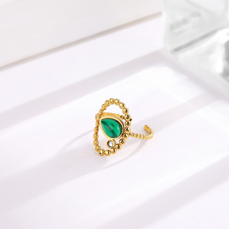 Elegant Emerald Open Adjustable Titanium Steel Female Design Rings