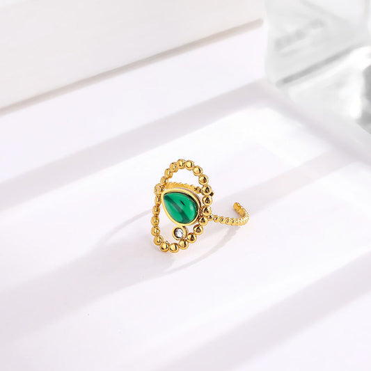 Elegant Emerald Open Adjustable Titanium Steel Female Design Rings