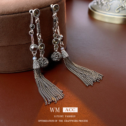 Women's Ball Tassel Long Minority Eardrops Temperament Entry Earrings
