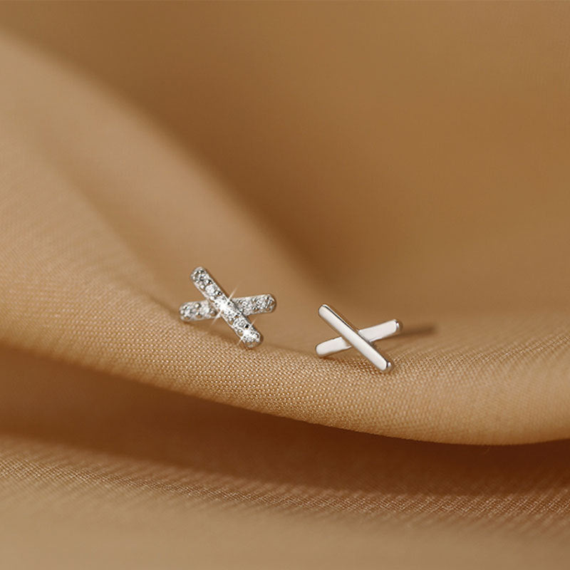 Sier X Diamond Simple Letter Zircon Earrings