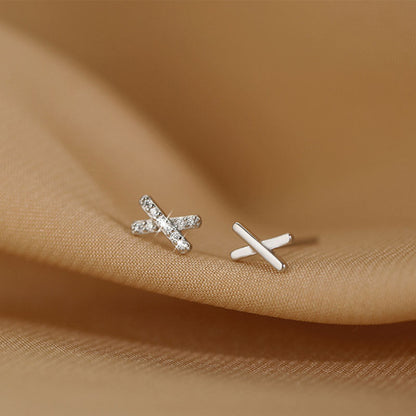 Sier X Diamond Simple Letter Zircon Earrings