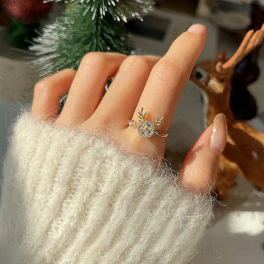 Rotating Deer Niche Design Trendy Personalized Antlers Elk Rings